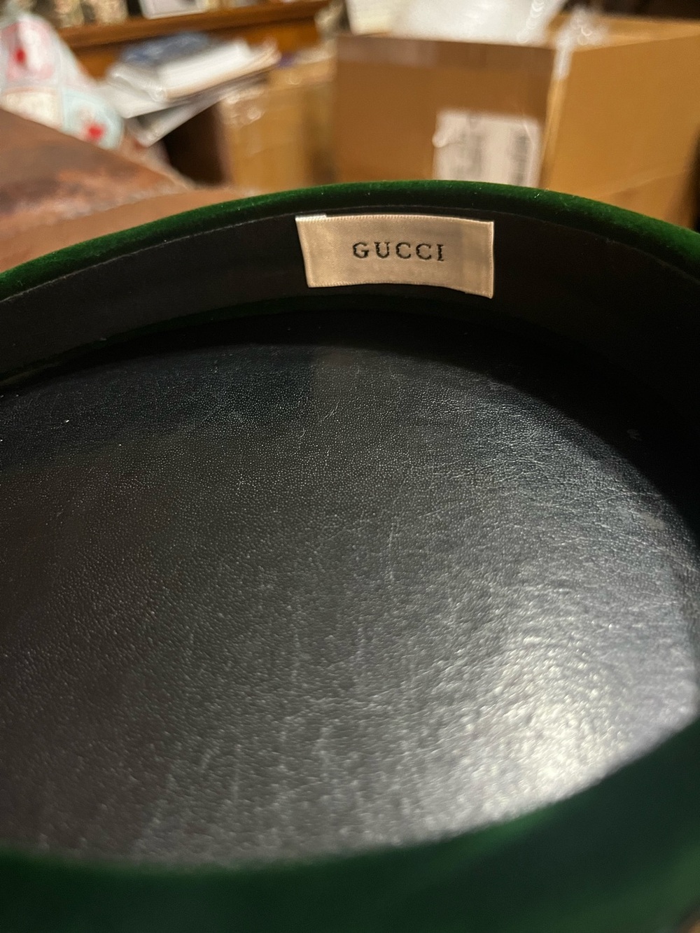 Double G Designer Deep Green Velvet Signature Letter Headband - Picture 4 of 7